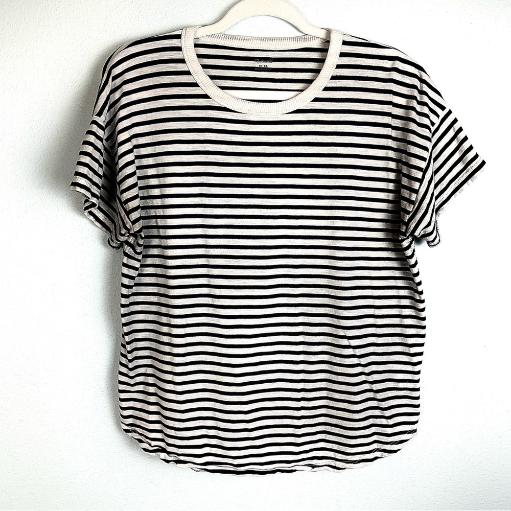 Madewell 100% Cotton Black/White Striped Crewneck Tee, Size XL